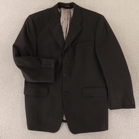 Calvin Klein Jacket M 40S Black Chalk Stripe Blazer 100% Wool Twill Made Canada - Picture 1 of 16